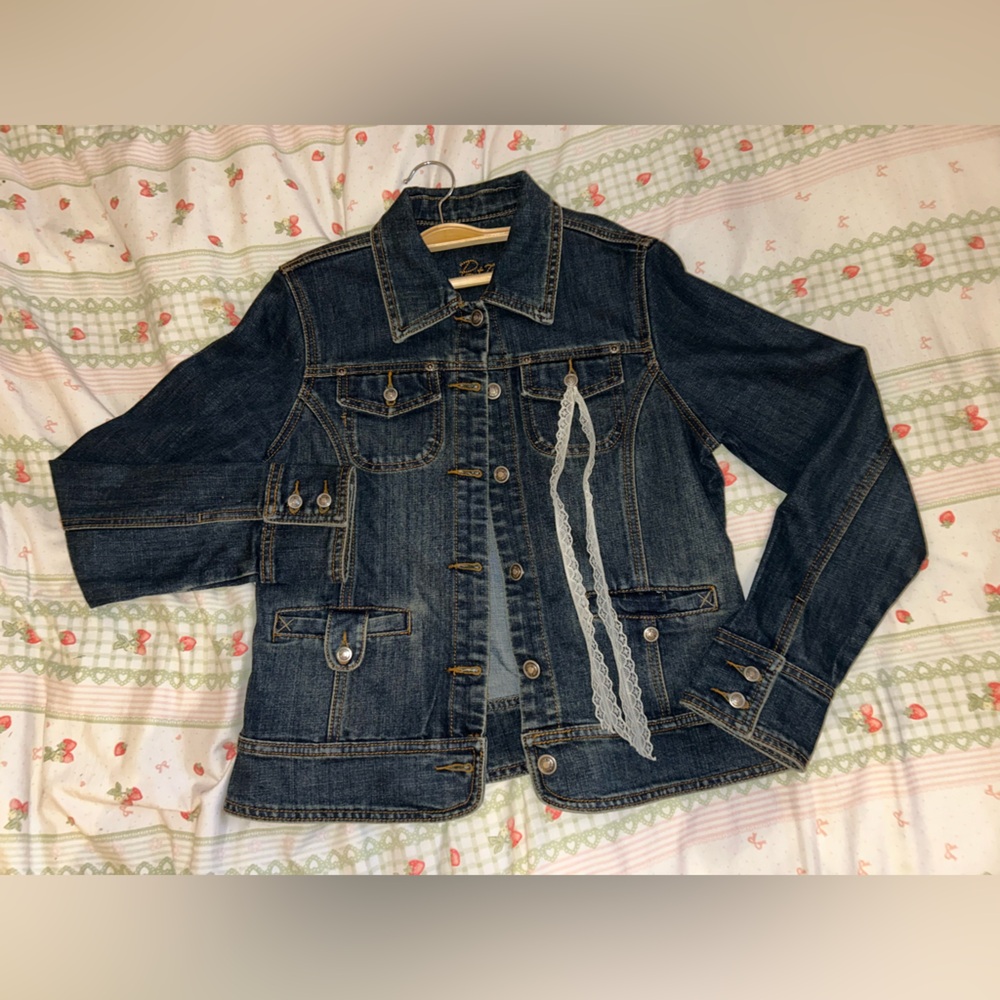 VINTAGE Denim Jacket with Lace Detail